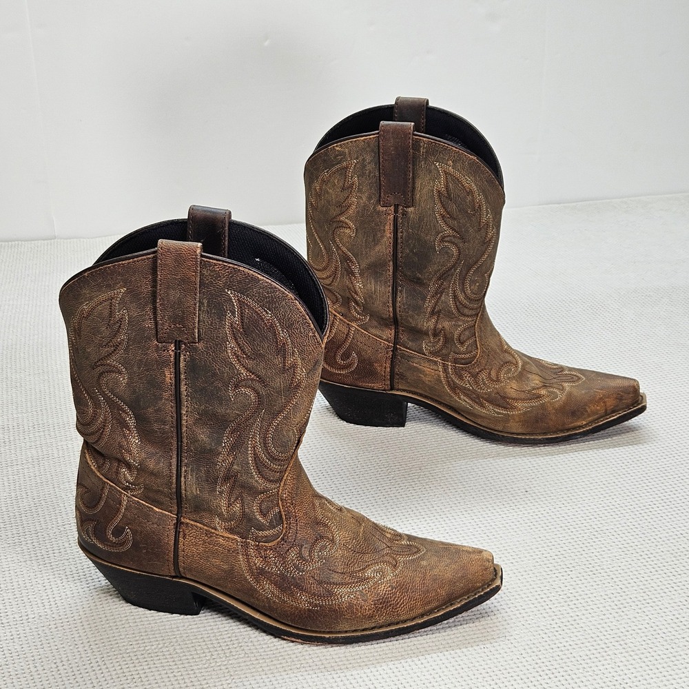 Laredo 52094 Womens Brown Distressed Leather Snip Toe Western Cowboy Boots 10M - Picture 2 of 16